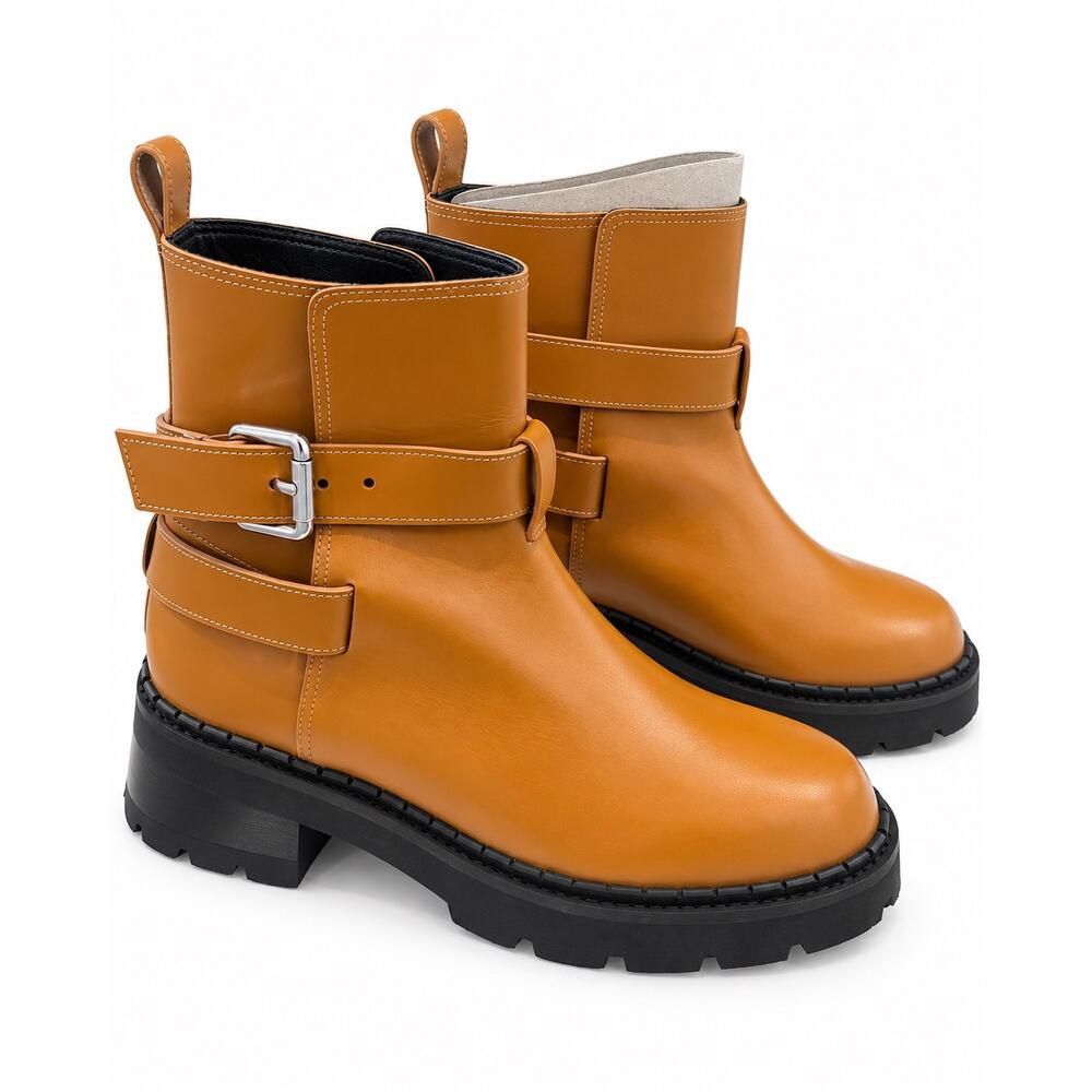 BY FAR Warner Peanut Butter Patent Leather Buckle Ankle Boots EU 39 - Picture 3 of 9